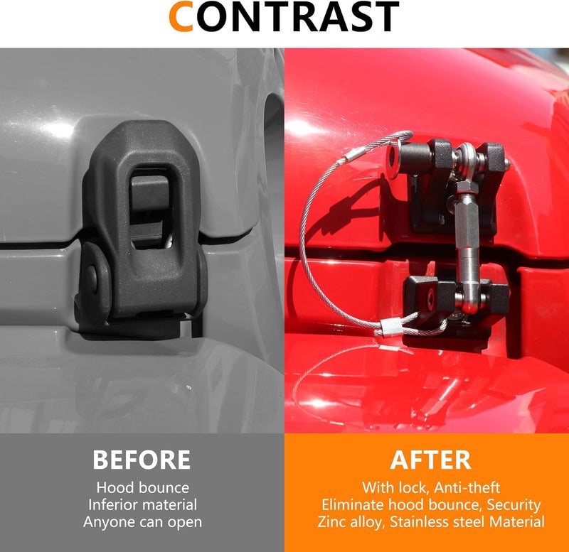RERPRO JL Hood Latches Lock for 2018-2024 2025 Jeep Wrangler JL 4XE Gladiator JT Aluminum Locking Hood Latch Safety Catch Kit Replacement, Eliminate Hood Flutter, 1 Pair Black with 2 Keys - Image 2